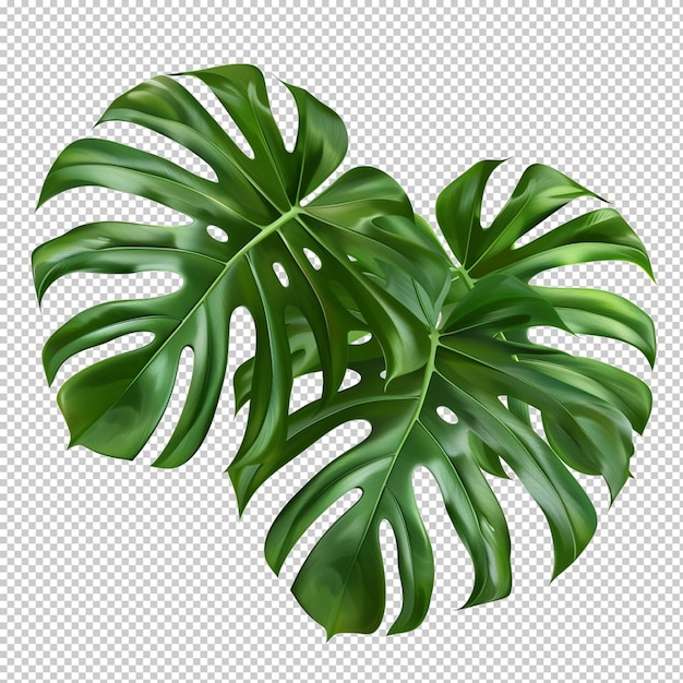two monstera leaves isolated on transparent background