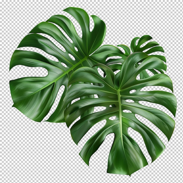 在透明的背景上隔離的兩個 monstera 葉