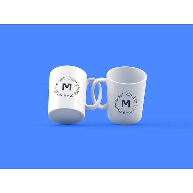 two mugs on blue background mock up