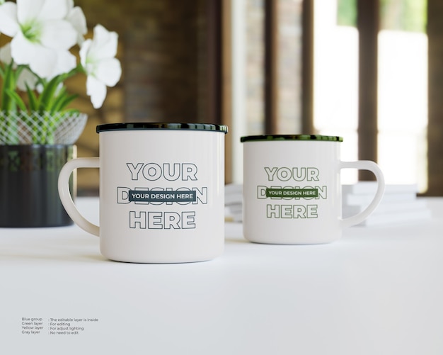 Two mugs mockup on the table