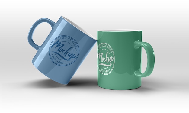 Two mugs on white background mockup