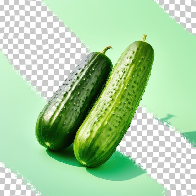 Two newly harvested cucumbers against a transparent background