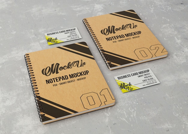 Two notebooks and business cards mockup