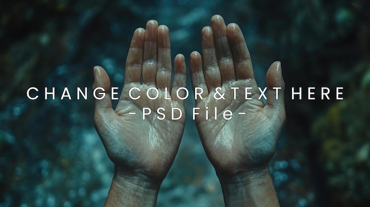 PSD two open hands with a textured surface possibly wet against a natural background
