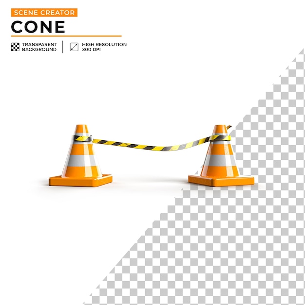 PSD two orange plastic cones with a yellow and black stripe to create a scene