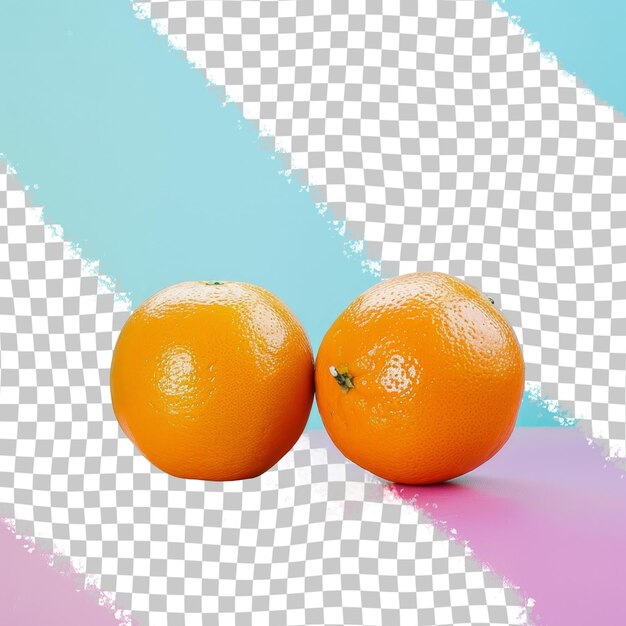 PSD two oranges are on a pink and blue checkered surface