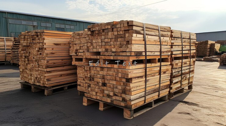PSD two pallets of stacked lumber outdoors