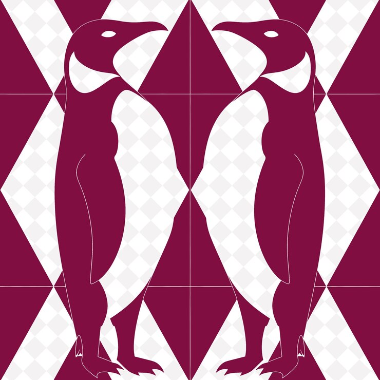 PSD two penguins are standing in front of a diamond shaped pattern