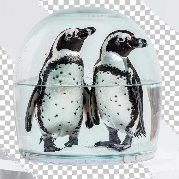 PSD two penguins in a small glass jar with the words penguins on it