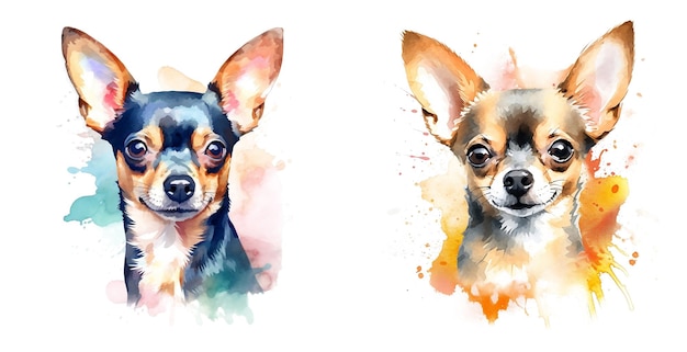 PSD two pictures of a chihuahua and a watercolor background.