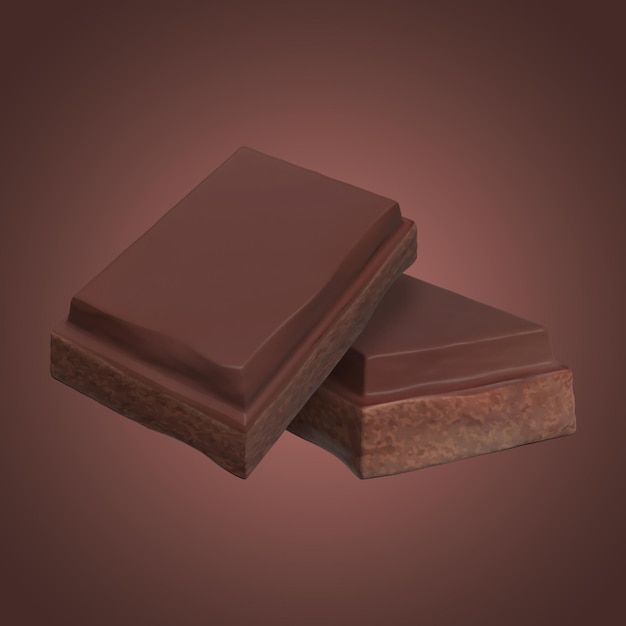 グラディエントの背景にチョコレートの2つのピース