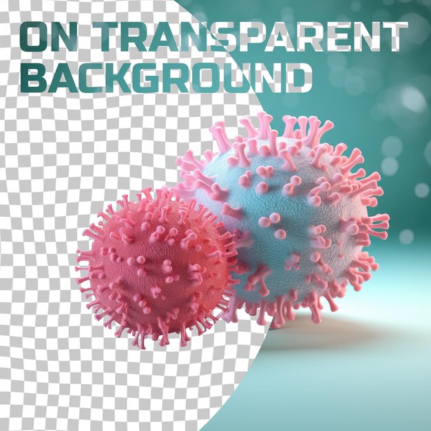 PSD two pink and blue viruses create a striking pattern on a transparent