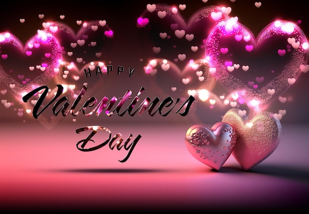 PSD two pink hearts with text effect mockup for valentine's day