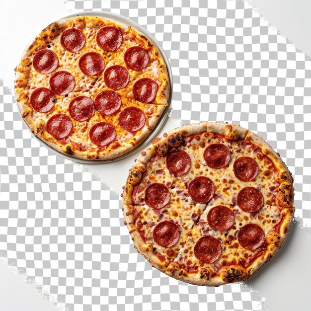 PSD two pizzas with pepperoni and cheese on a checkered surface