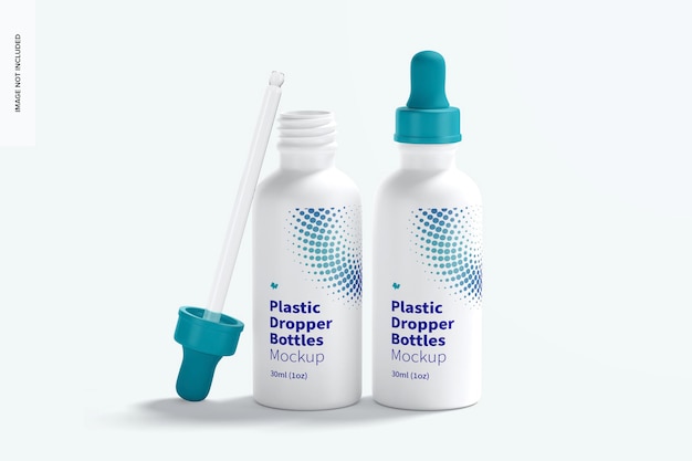 Two Plastic Dropper Bottles Mockup