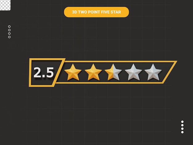 PSD two point five star rating label 3d icon