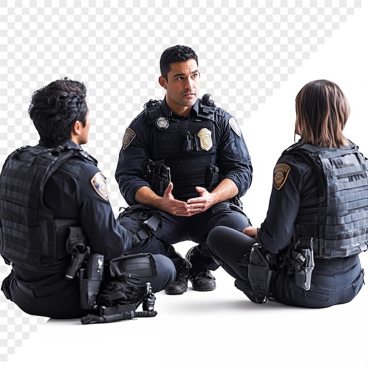 PSD two police officers sit on the ground one of them is wearing a uniform with the number 7 on it