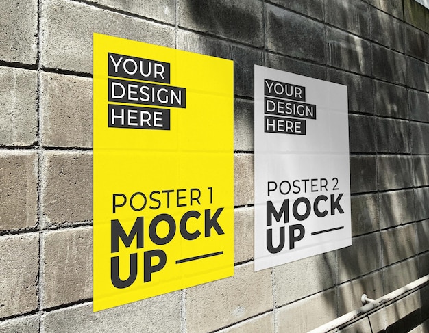 Two poster mockup on brick wall