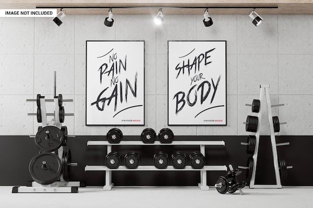 Two posters on the wall in the gym mockup