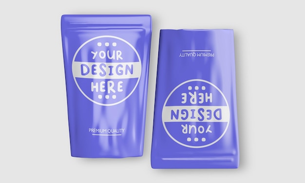 PSD due bustine di tè viola con sopra la scritta your design.