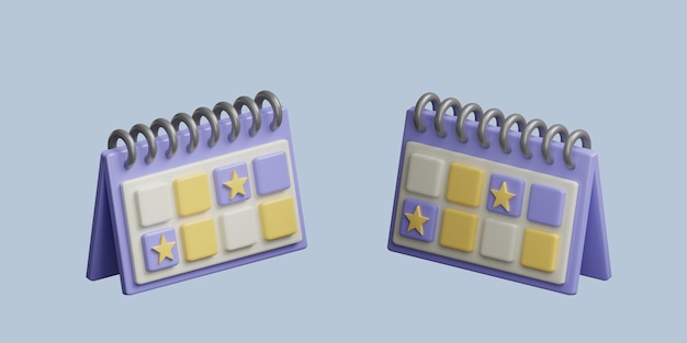 Two purple and yellow calendars with a star on the top.