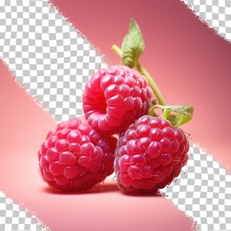 PSD two raspberries isolated on a transparent background