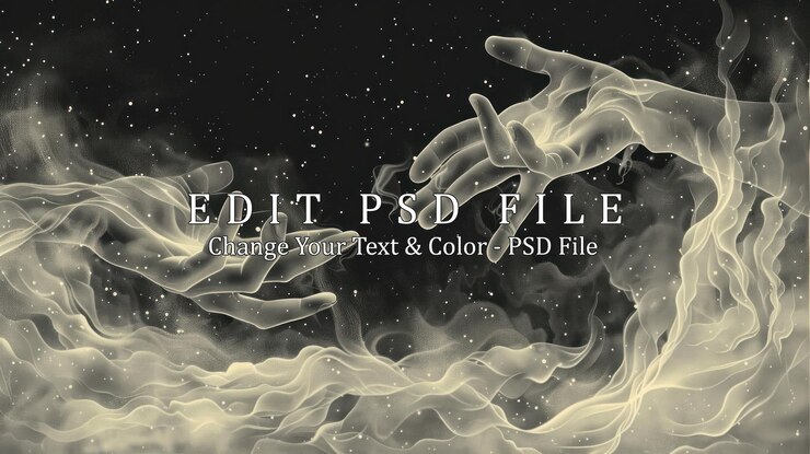 PSD two reaching hands in a starry sky