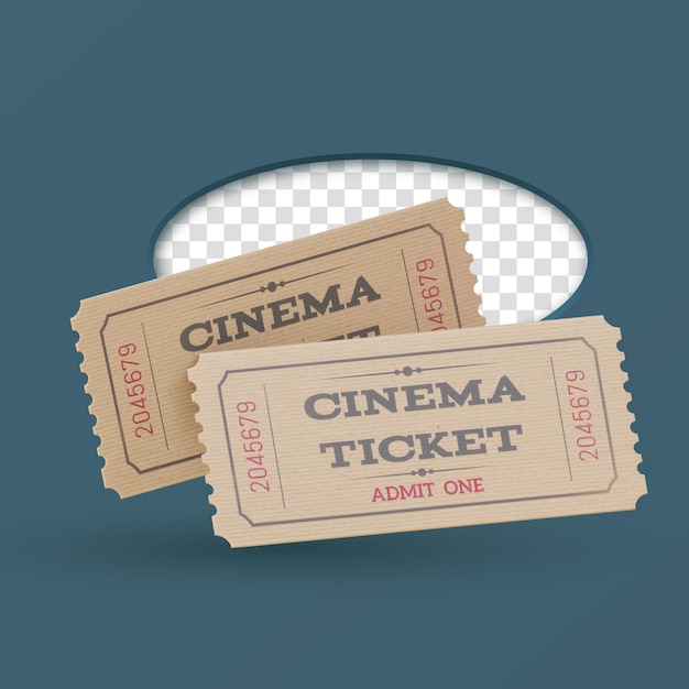 PSD two realistic vintage retro cinema tickets for concept desig