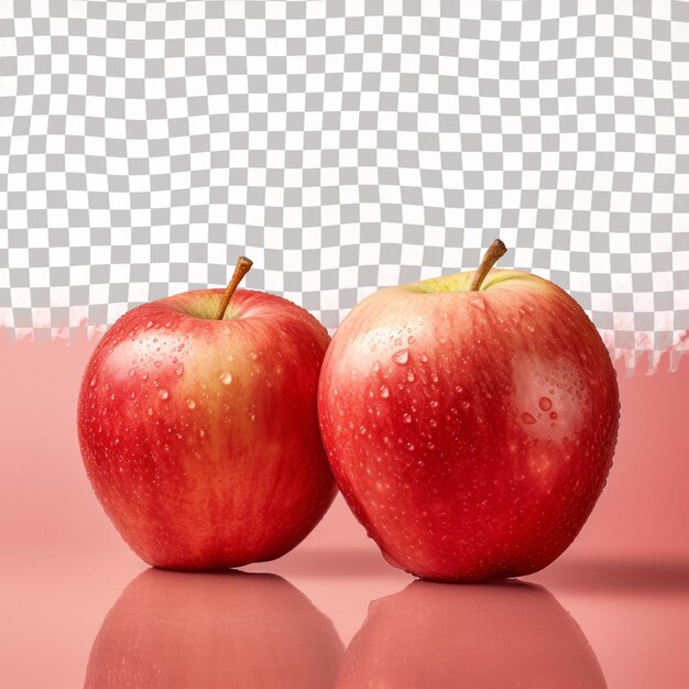 Two red apples with a white background and a red background with a white checkered background