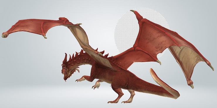 PSD two red dragon figurines with one being red
