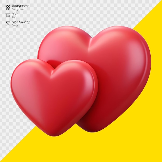 PSD two red hearts together on a transparent background