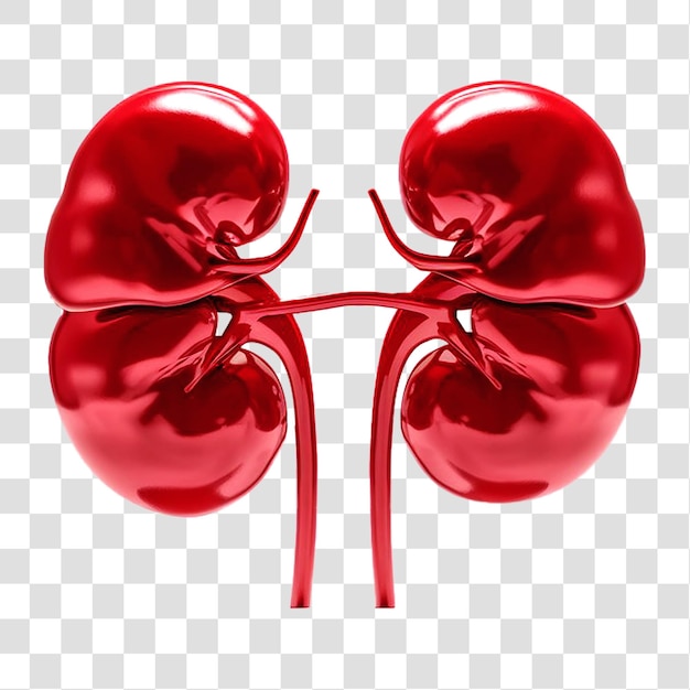 two red kidneys capturing the complex inner structure isolated on a transparent background