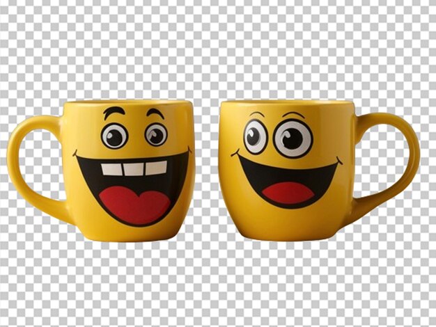 PSD two red and yellow mugs with a smiling faces