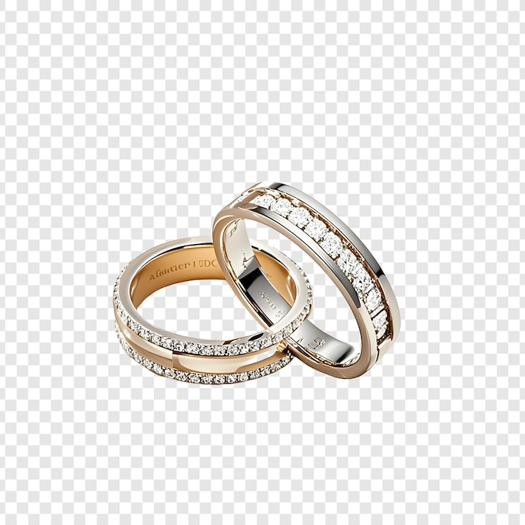 PSD two rings with diamonds on a transparent background