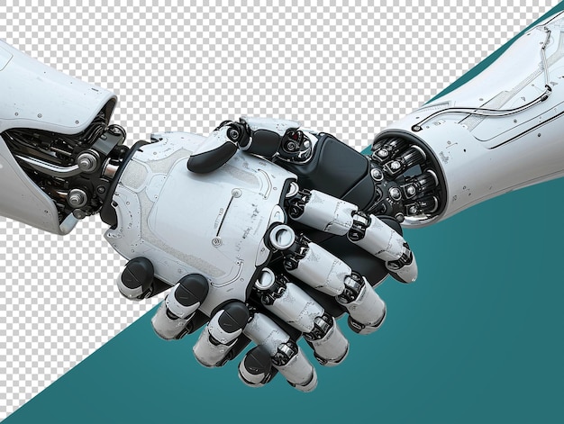 PSD two robots shaking hands with transparent background