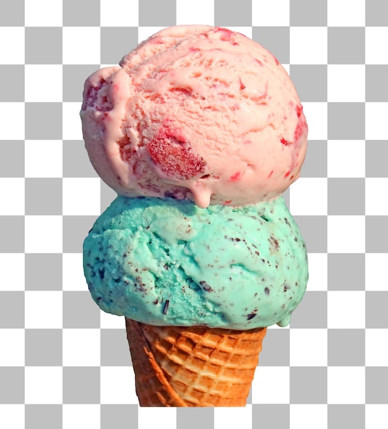 Two scoops of mouthwatering ice cream on transparent backdrop