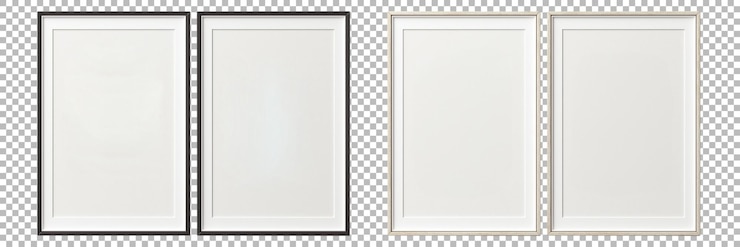PSD two sets of empty picture frames one black and one white arranged side by side for display purposes