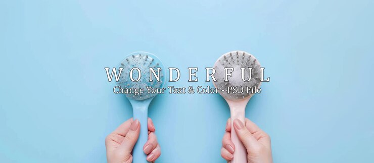 PSD two shower brushes on a blue background