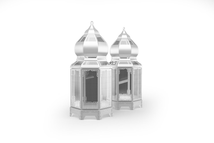PSD two silver islamic lanterns mockup