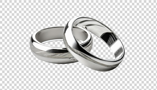 PSD two silver wedding rings isolated on a transparent background