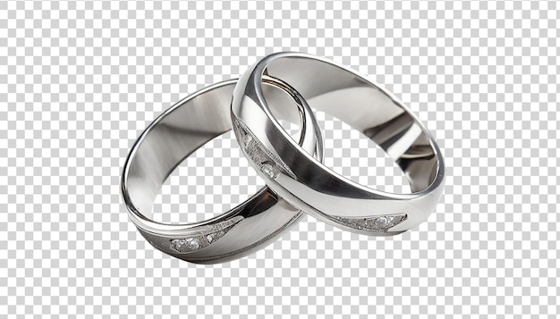 PSD due anelli nuziali d'argento isolati su uno sfondo trasparente