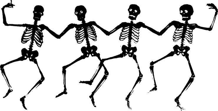 PSD two skeletons are shown with the words skeletons on them