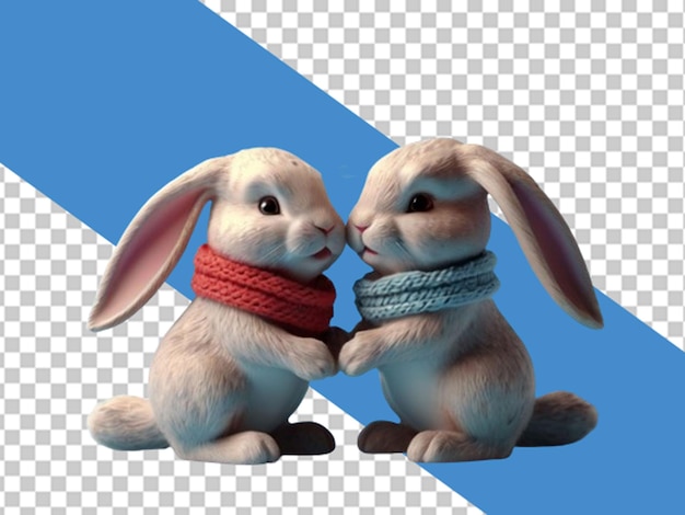 PSD two small easter bunnies with scarf are kiss