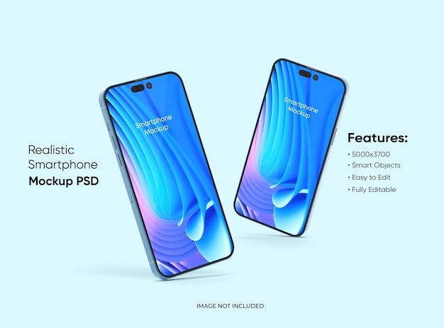 Two smartphones 14 pro max mockup for App and Website UI branding 2 Phones in front and back side 3D render