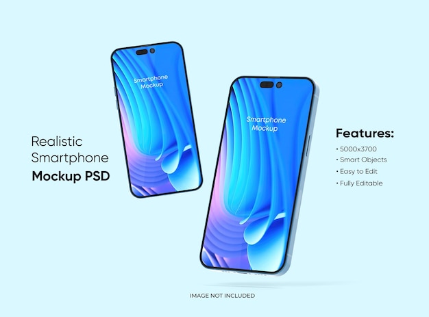 two smartphones 14 pro max mockup for app and website ui branding 2 phones in front and back side 3d render