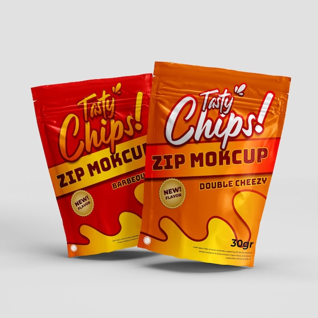 Two Snack zip-lock realistische voedselverpakking en branding 3D-productmodel