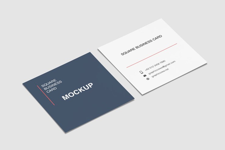 PSD two square business card mockup high angle view