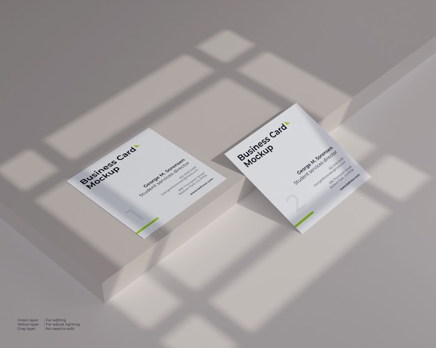 PSD two square business card mockup under shadow