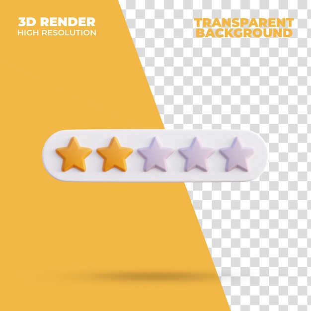 Two star rating icon 3d render isolated