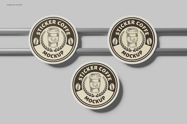 Two sticker coffee pins with a coffee cup mockup